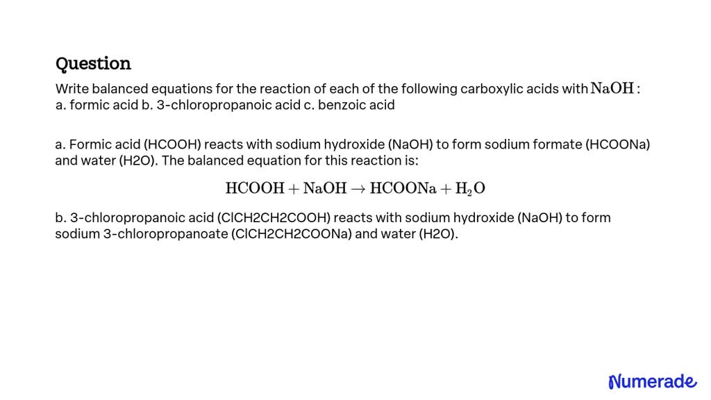 Solved Write Balanced Equations For The Reaction Of Each Of The Following Carboxylic Acids With