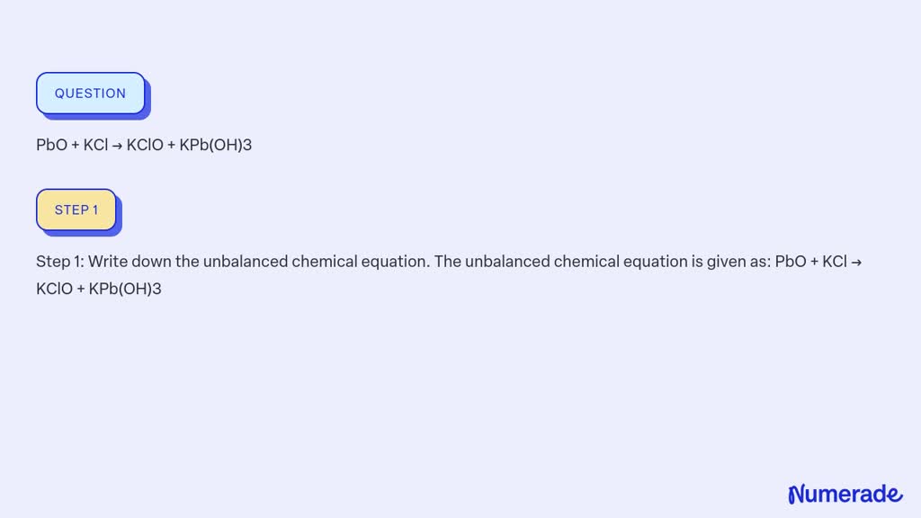 Solved: Pbo + Kcl → Kclo + Kpb(oh)3