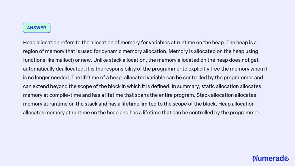 SOLVED: Problem 6 What is the difference between static, stack, and ...