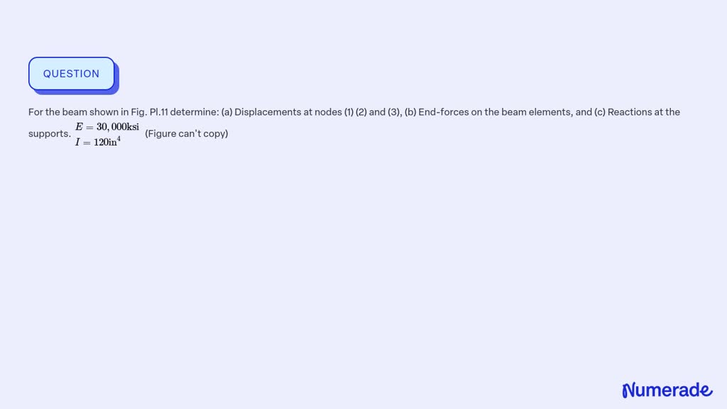 SOLVED:For the beam shown in Fig. Pl.11 determine: (a) Displacements at ...