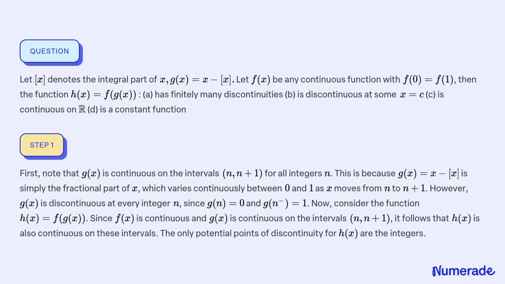 Solved Let [x] Denotes The Integral Part Of X G X X [x] Let F X Be