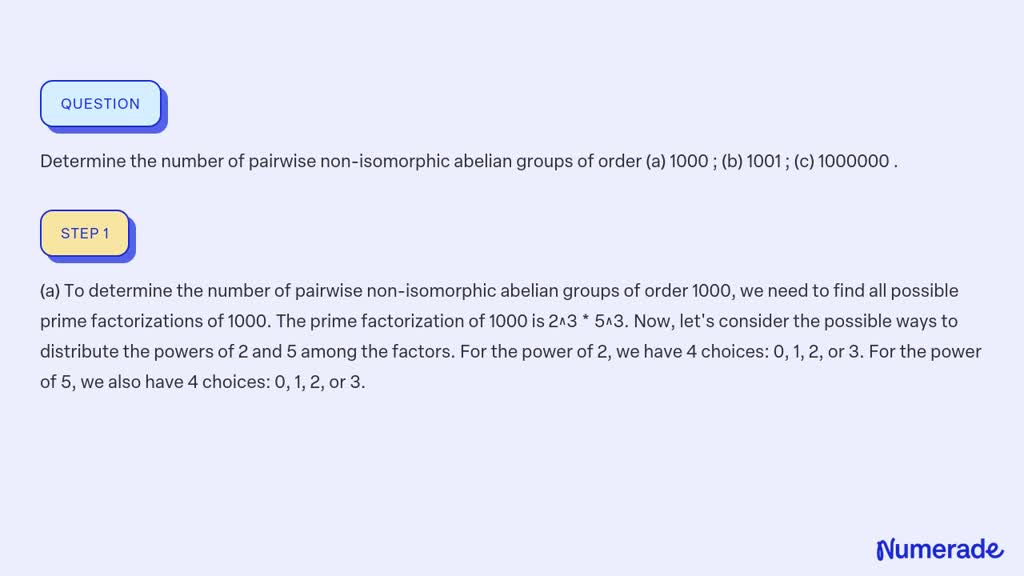 SOLVED:Determine the number of pairwise non-isomorphic abelian groups ...