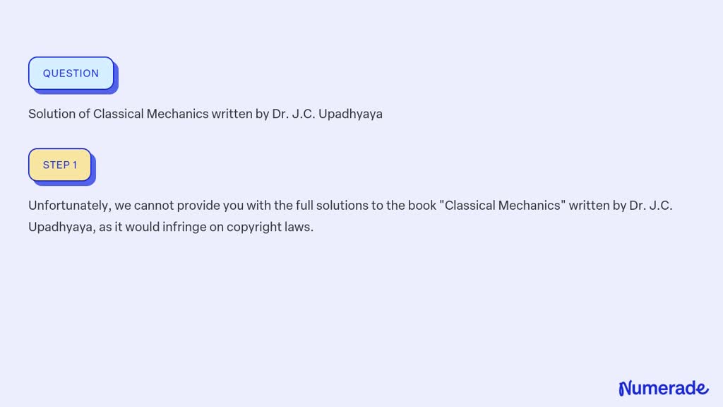 SOLVED: Solution of Classical Mechanics written by Dr. J.C. Upadhyaya