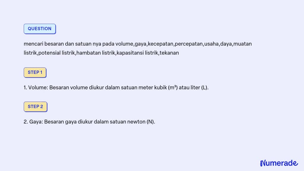 SOLVED: Mencari Besaran Dan Satuan Nya Pada Volume,gaya,kecepatan ...