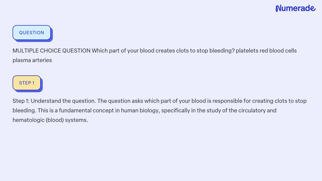 SOLVED: MULTIPLE CHOICE QUESTION Which part of your blood creates clots ...