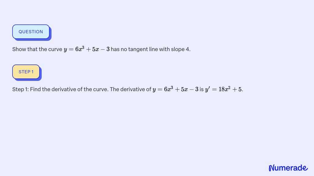 ⏩solvedshow That The Curve Y6 X35 X 3 Has No Tangent Line With