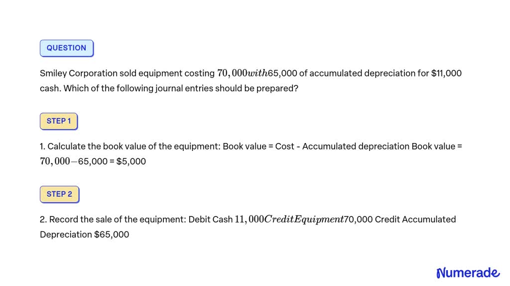 SOLVED: Smiley Corporation sold equipment costing 70,000 with65,000 of ...