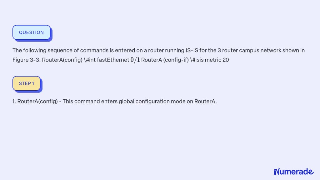 ⏩SOLVED:The following sequence of commands is entered on a router ...