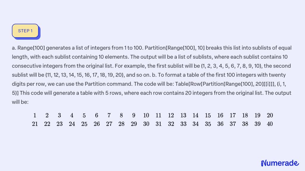 SOLVED:The Partition Command Is Used To Break A Single List Into ...