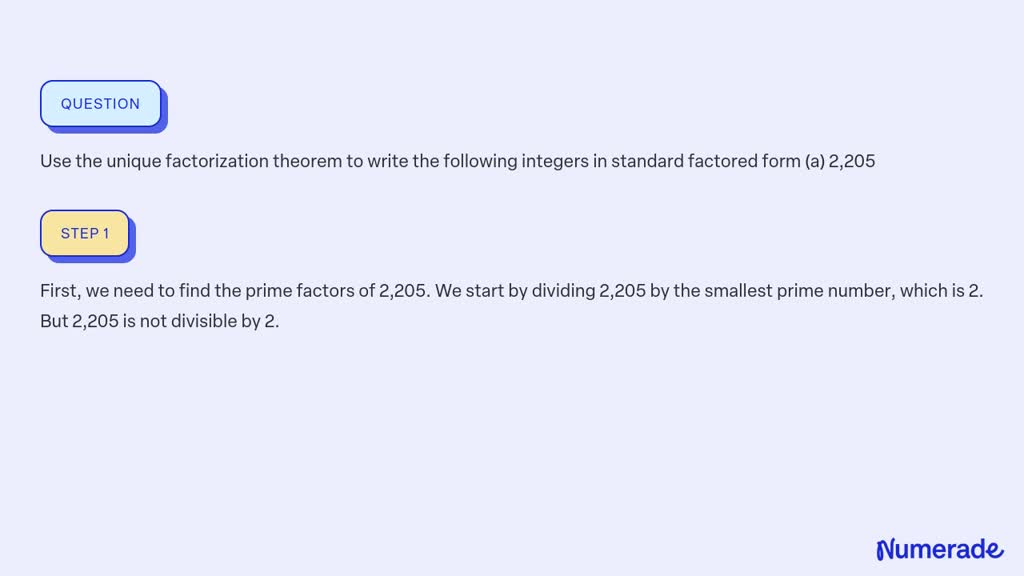 SOLVED: Use the unique factorization theorem to write the following ...