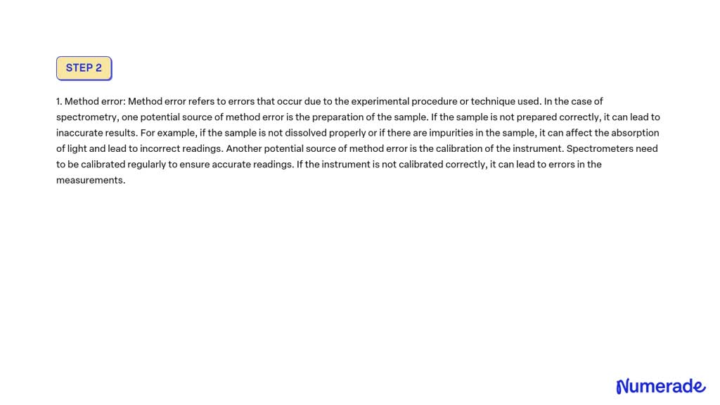 SOLVED: List 2 significant sources of experimental error (method and ...