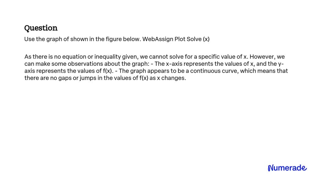 SOLVED: Use the graph shown in the figure below. WebAssign Plot Solve (x)