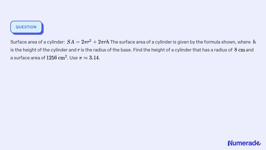 the surface area s r in square units of a cylinder