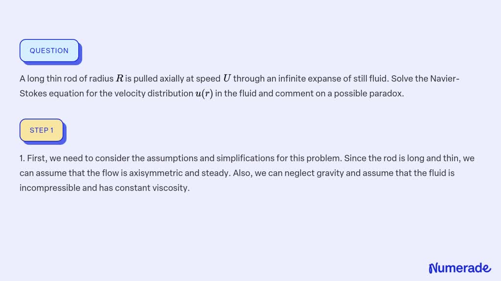 SOLVED:A long thin rod of radius R is pulled axially at speed U through ...