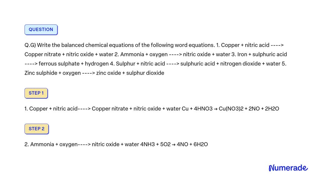 Solved Qg Write The Balanced Chemical Equations Of The Following Word Equations 1 Copper 0148