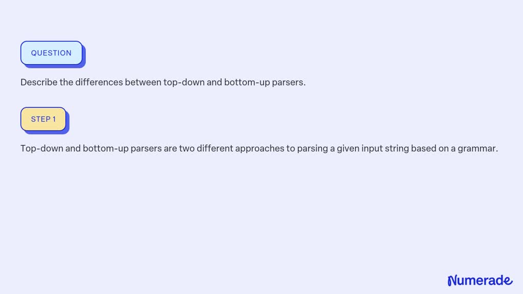 SOLVED:Describe the differences between top-down and bottom-up parsers.