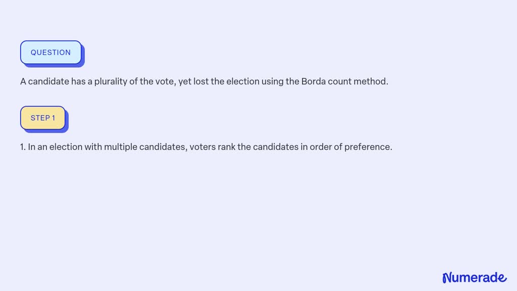 SOLVED:A candidate has a plurality of the vote, yet lost the election ...