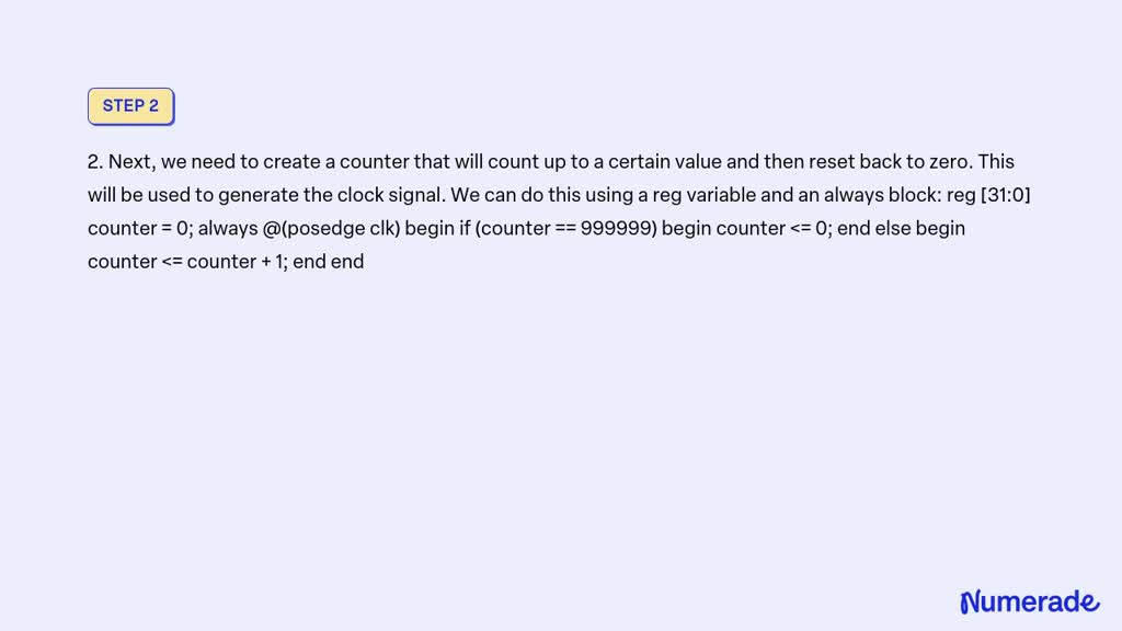 SOLVED: Write Verilog code to generate a clock signal clk with a 10 ns ...