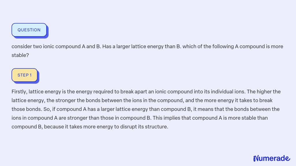 SOLVED: Consider Two Ionic Compound A And B. Has A Larger Lattice ...