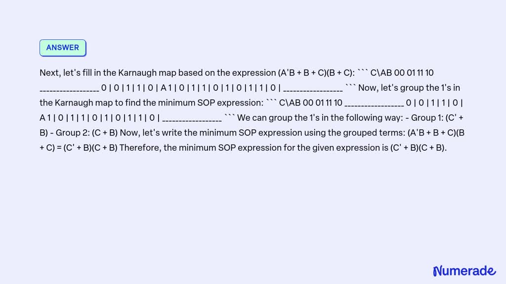 SOLVED: Create A Karnaugh Map For The Following Expression, Then Find ...