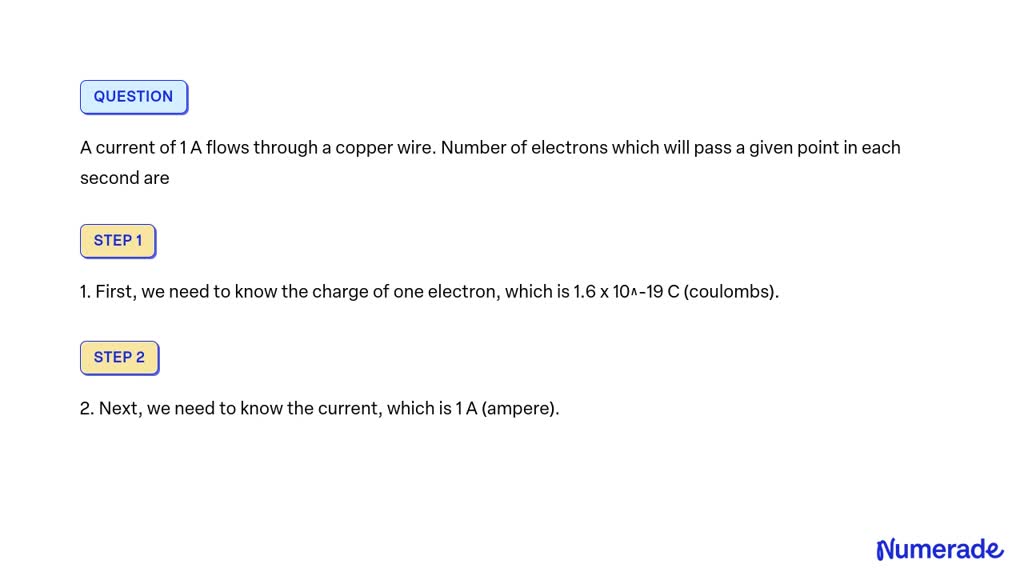 SOLVED: A current of 1 A flows through a copper wire. Number of ...