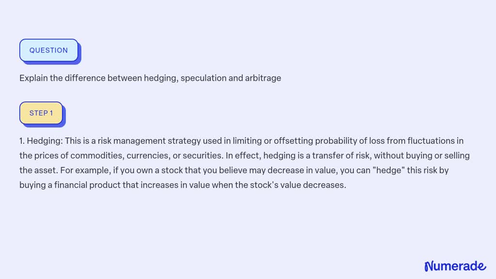 SOLVED: Explain The Difference Between Hedging, Speculation And Arbitrage