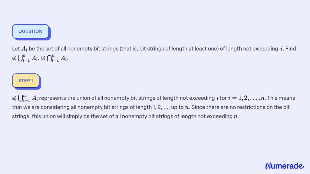 Solved Let Ai Be The Set Of All Nonempty Bit Strings That Is Bit Strings Of Length At Least 6893