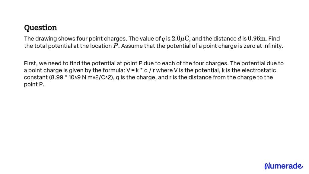 SOLVEDThe drawing shows four point charges. The value of q is 2.0 μC