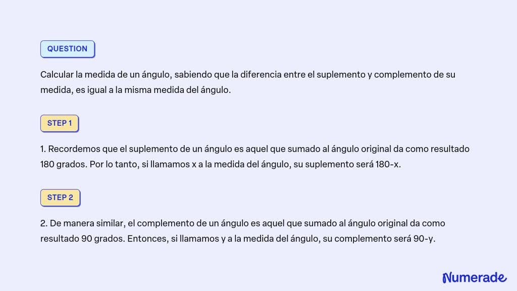 SOLVED: Calcular La Medida De Un ángulo, Sabiendo Que La Diferencia ...