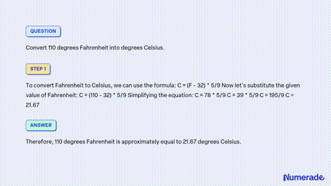 SOLVED: Convert 101 oF to degrees Celsius. (show calculation setup.)