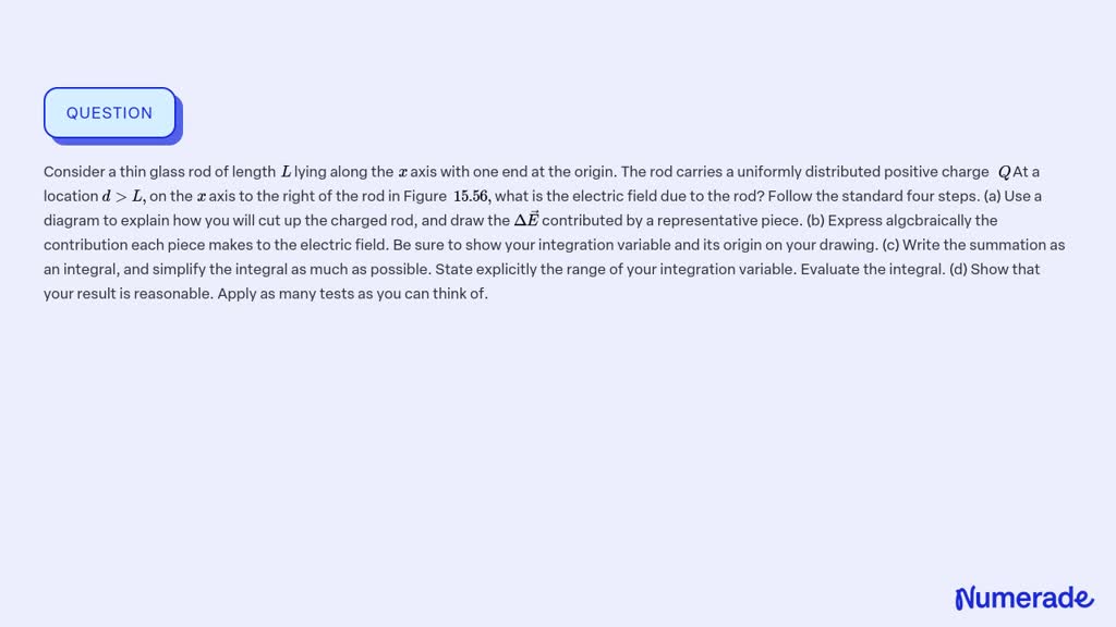 SOLVED: Consider a thin glass rod of length L lying along the x axis ...