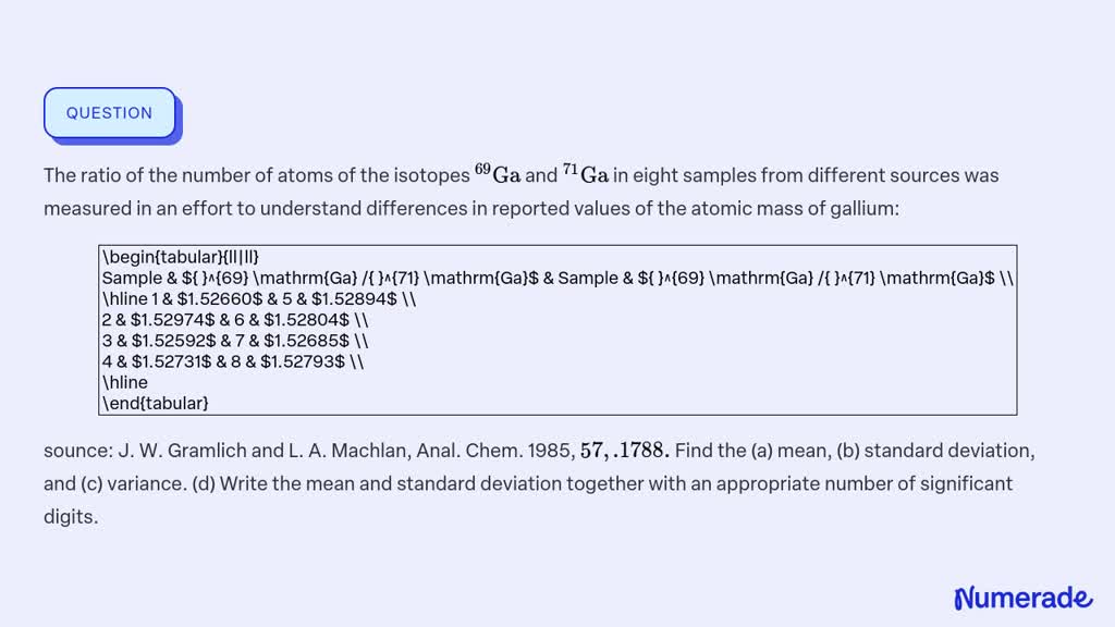 SOLVED:The ratio of the number of atoms of the isotopes ^69 Ga and ^71 ...