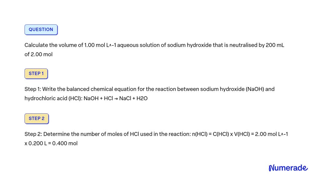 SOLVED: Calculate The Volume Of 1.00 Mol L^-1 Aqueous Solution Of ...