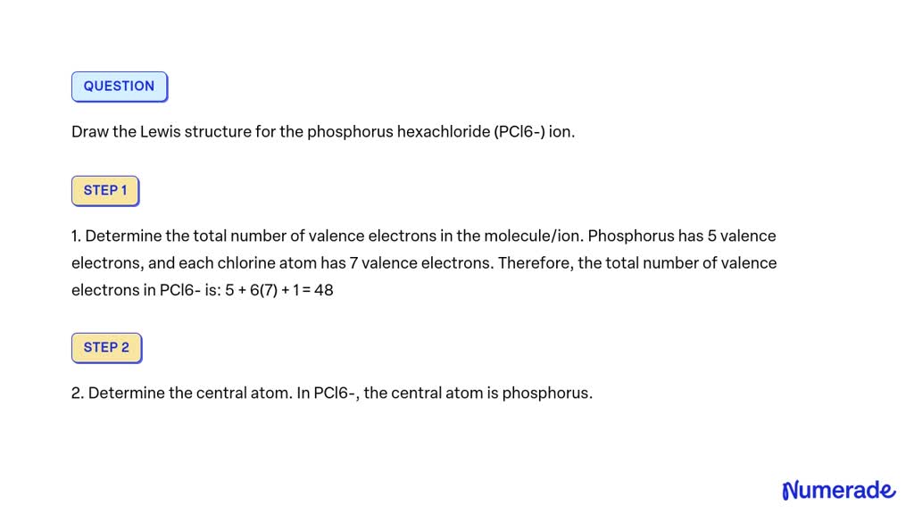 SOLVED Draw the Lewis structure for the phosphorus hexachloride (PCl6