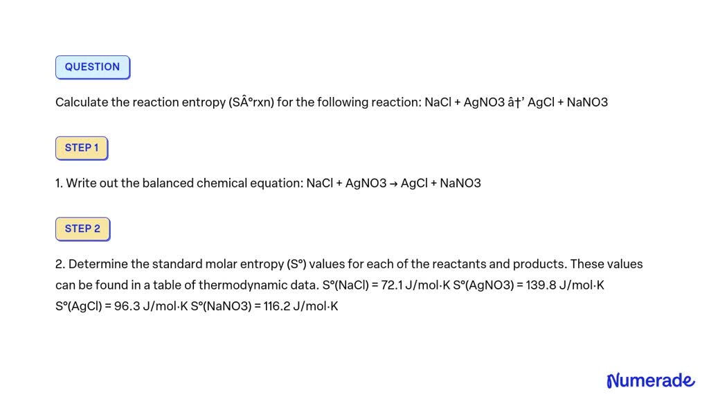 SOLVED: Calculate the reaction entropy (SÂ°rxn) for the following ...