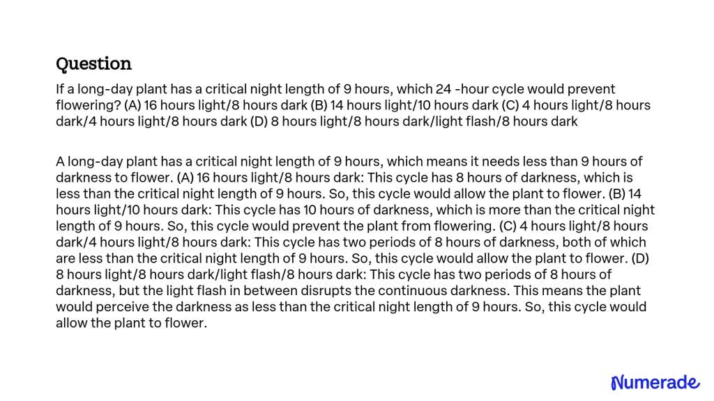 SOLVED:If a long-day plant has a critical night length of 9 hours ...