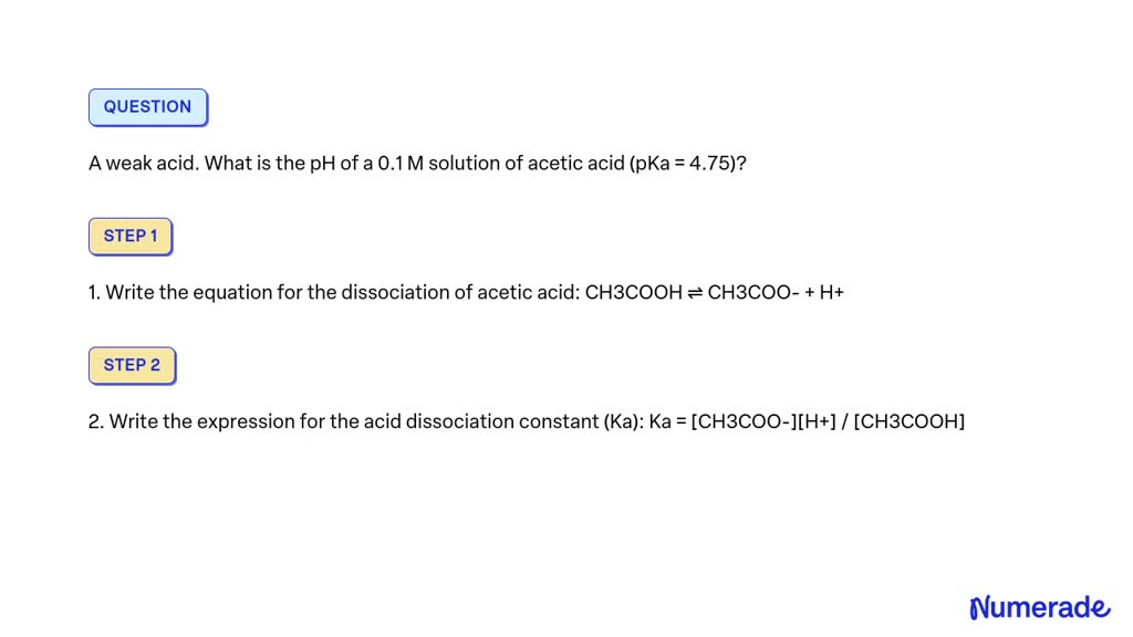 Solved A Weak Acid What Is The Ph Of A 01 M Solution Of Acetic Acid Pka 475 0958