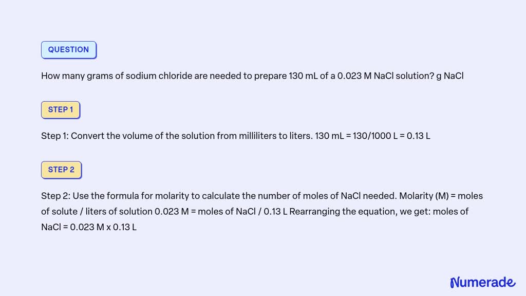 VIDEO solution: How many grams of sodium chloride are needed to prepare ...