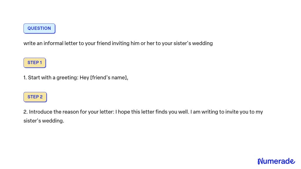 Solved Write An Informal Letter To Your Friend Inviting Him Or Her To Your Sister S Wedding