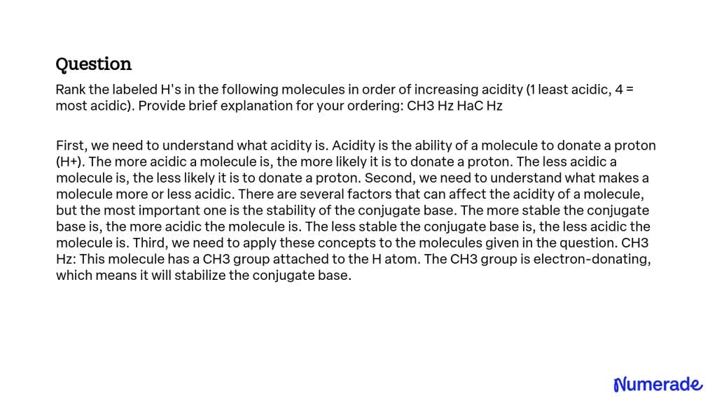 VIDEO solution: Rank the labeled H's in the following molecules in ...