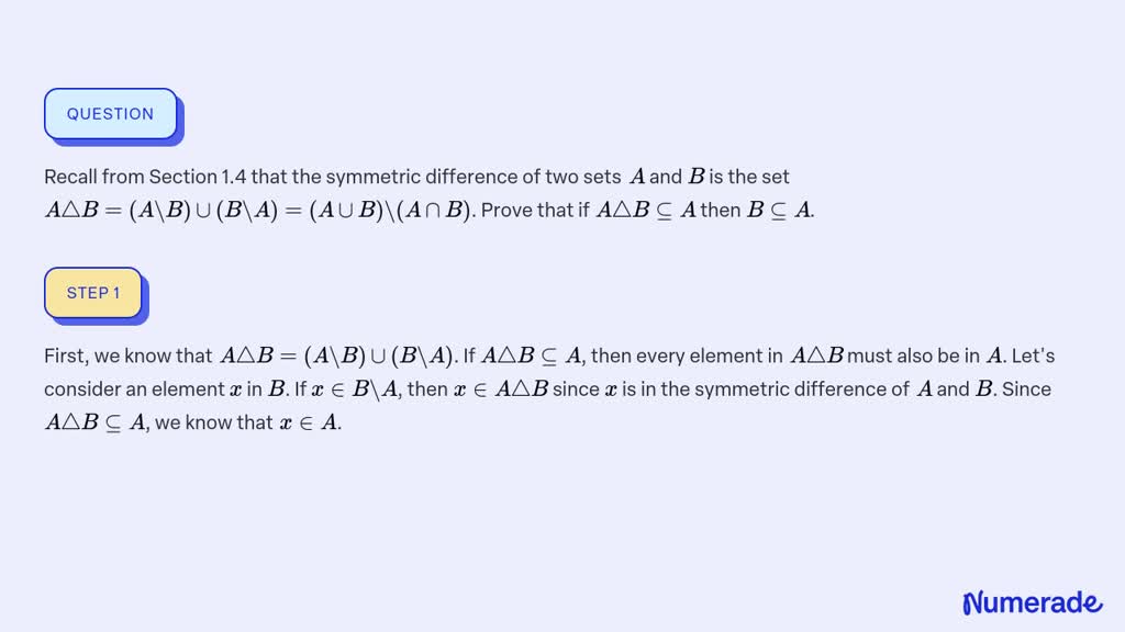 SOLVED:Recall From Section 1.4 That The Symmetric Difference Of Two ...