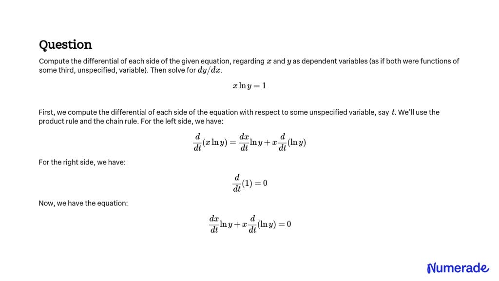 SOLVED:Compute the differential of each side of the given equation ...