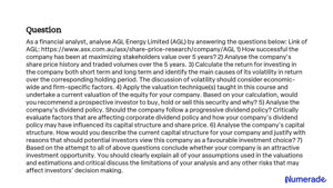 As a financial analyst analyze AGL Energy Limited AGL by answering the questions below Link of AGL https www.asx .au asx share price research company AGL 1 How successful has the company