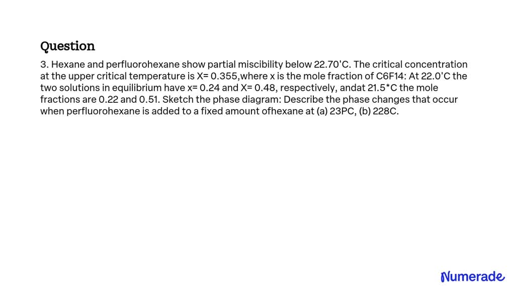 SOLVED: Hexane and perfluorohexane show partial miscibility below 22 ...