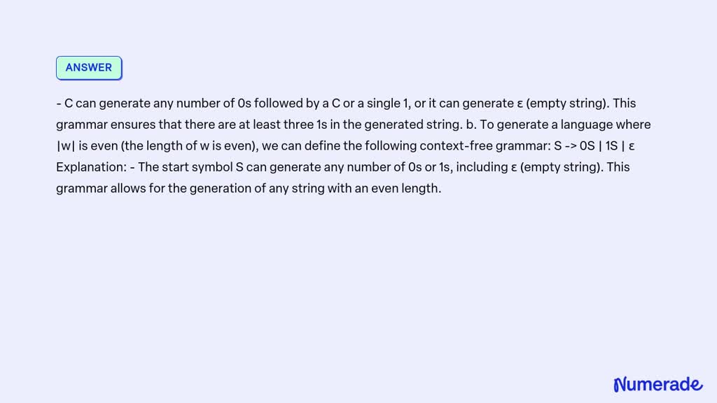 Solved Give Context Free Grammars That Generate The Following Languages A W W âˆˆ 01 And 3468