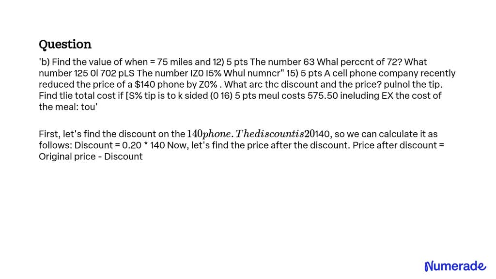 Video Solution: B) Find The Value Of When = 75 Miles And 12) 5 Pts The 