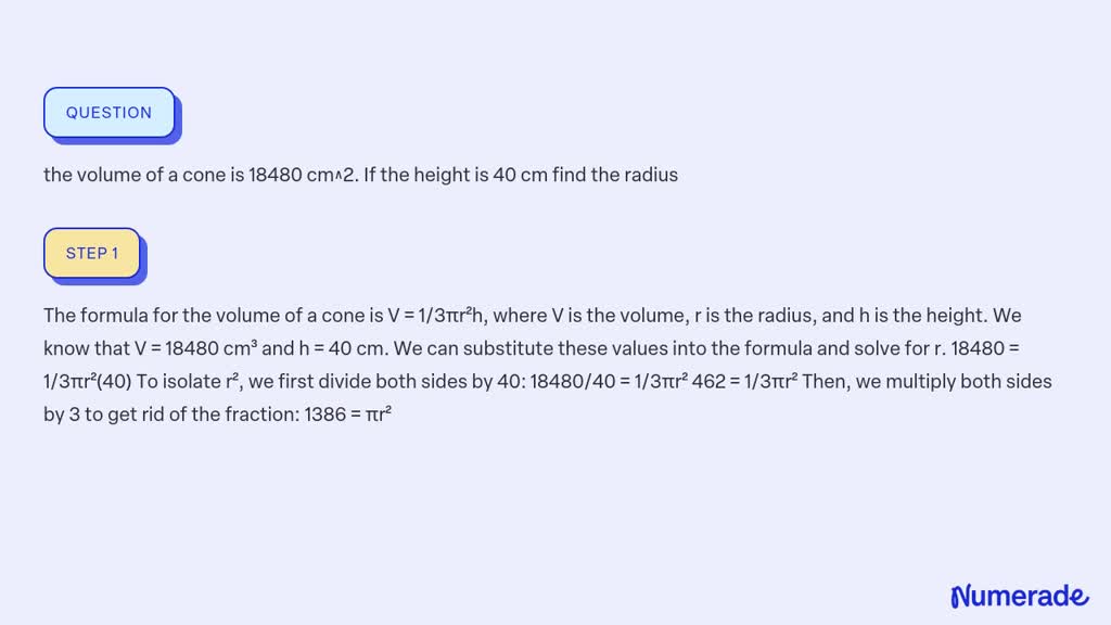 the volume of cone is 18480