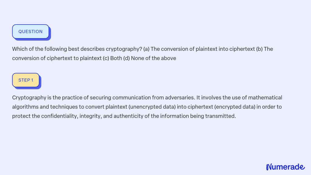 ⏩SOLVED:Which Of The Following Best Describes Cryptography? (a) The ...