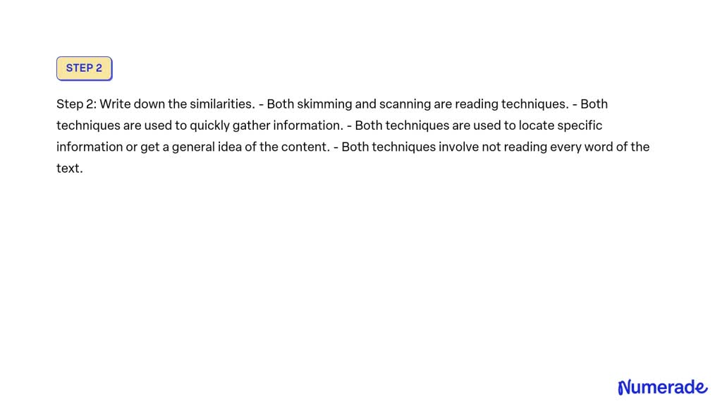 SOLVED: SKIMMING SCANNING Similarities Test V. Using the Venn Diagram ...