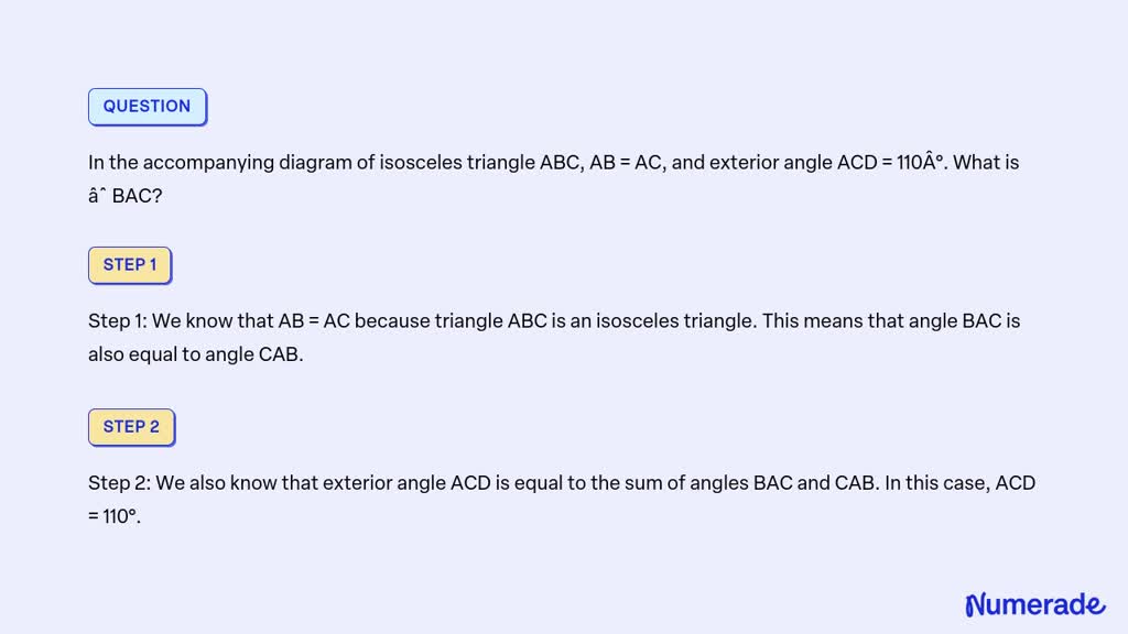 SOLVED: In The Accompanying Diagram Of Isosceles Triangle ABC, AB = AC ...